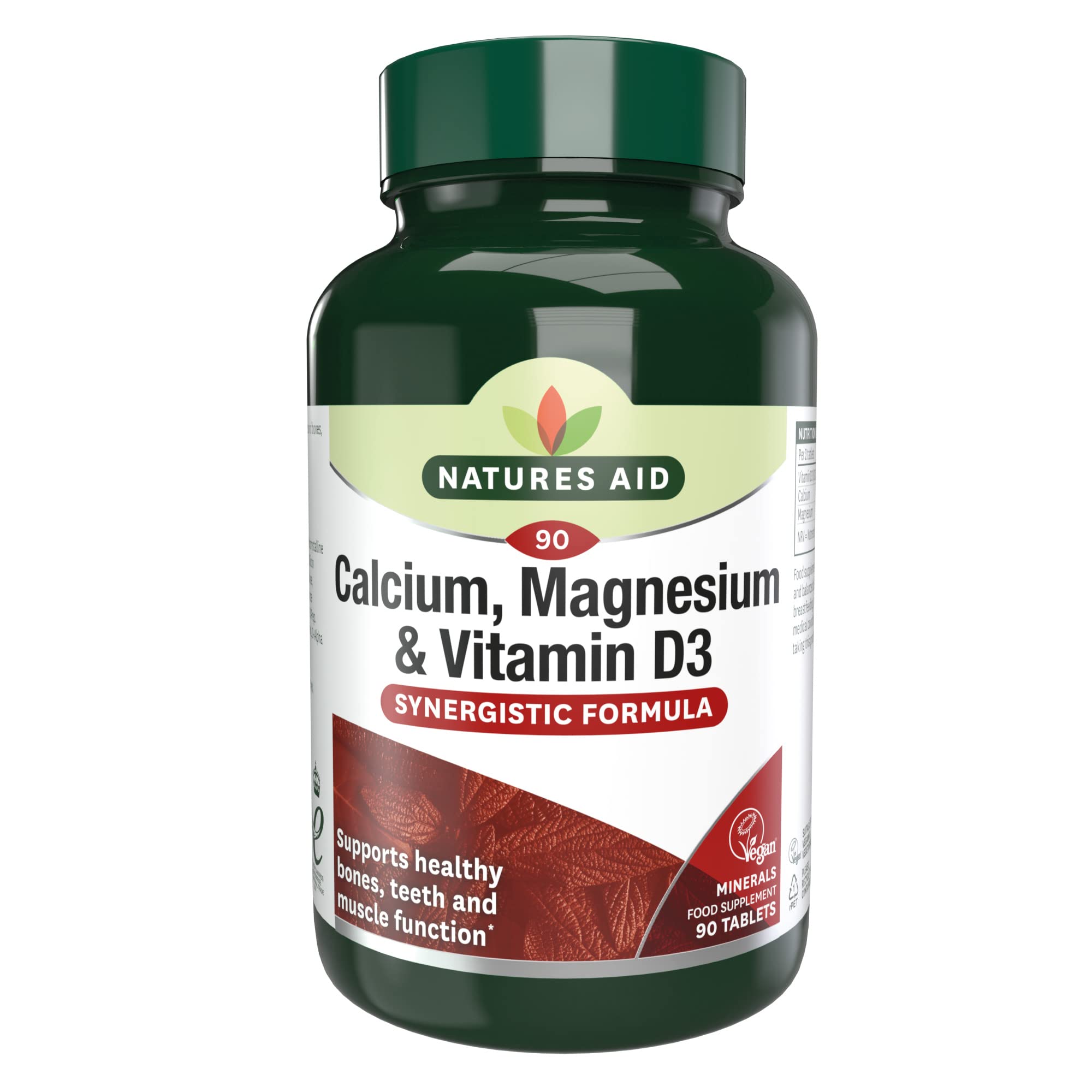 Natures Aid Calcium Magnesium & Vitamin D3 - Supports Bones Teeth Muscle Function & Immunity Supplement - High Potency Calcium Absorption and Immune Health - Vegan, Non-GMO, Gluten-Free - 90 Tablets