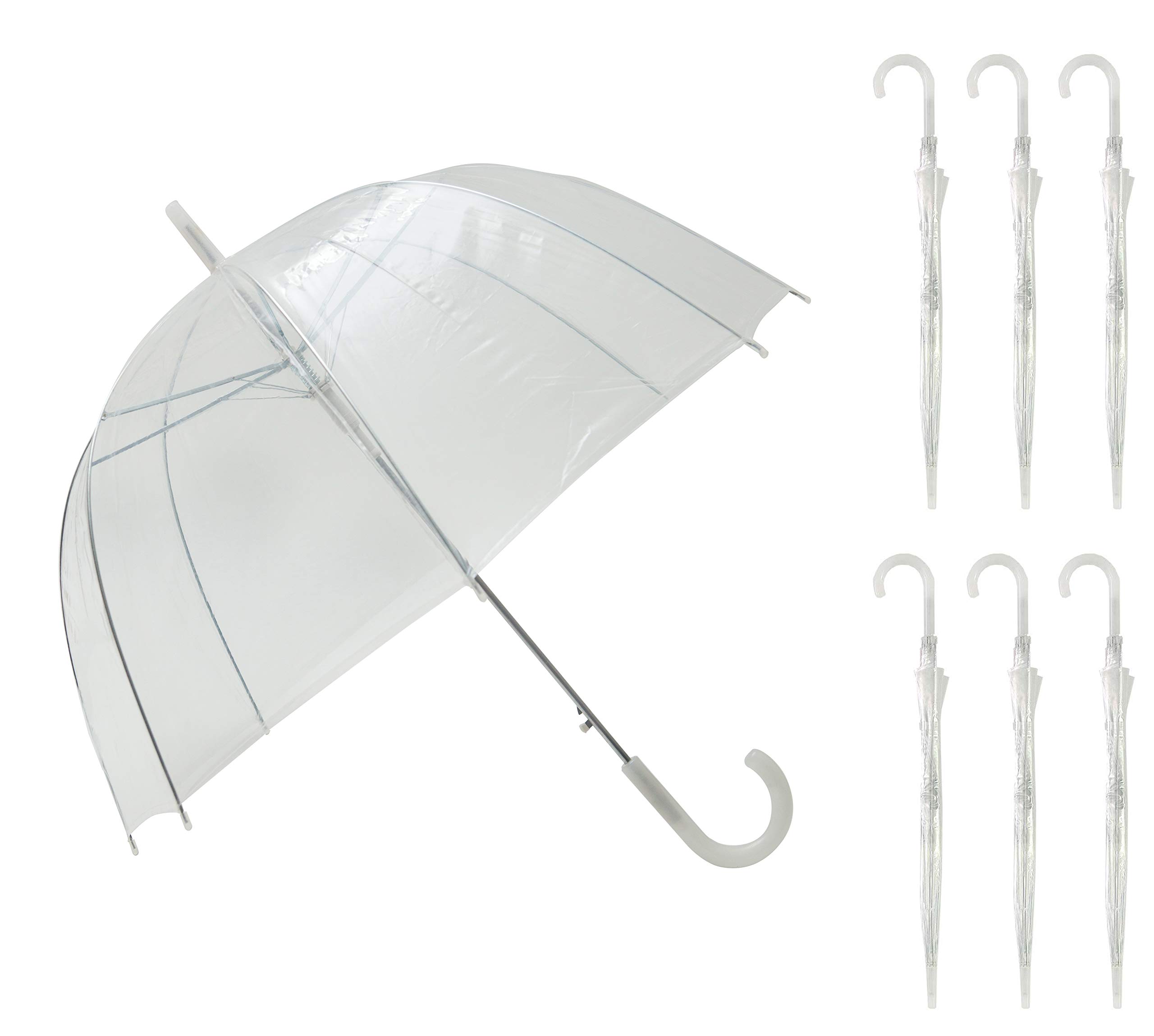 SMATI 6pcs x 83cm Automatic Transparent Dome-shaped Umbrella with white handle