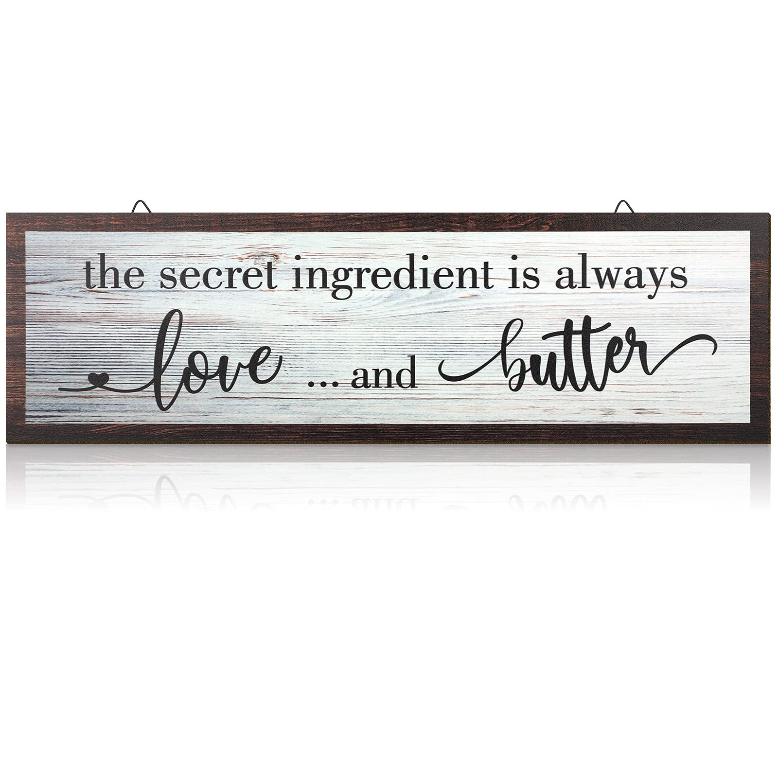Jetec The Secret Ingredient Is Always Love and Butter Sign Funny Wood Kitchen Sign Funny Farmhouse Wall Decor Rustic Kitchen Wall Decoration, 15.7 x 4.7 Inch(White)
