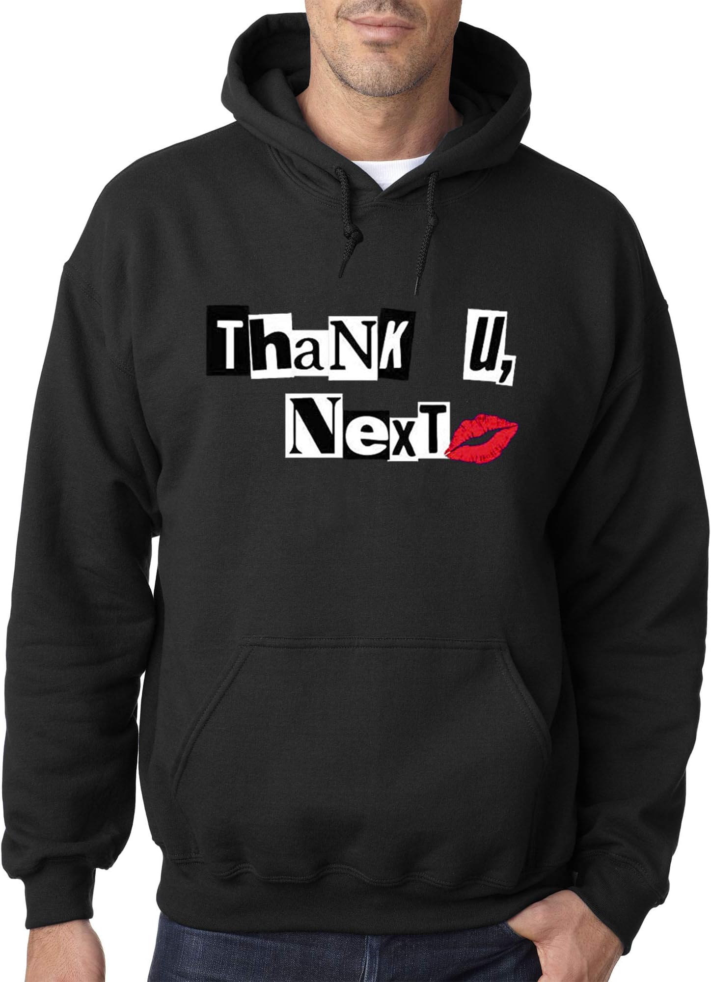 1203 - Adult Hoodie Thank U Next Lips Kiss Dating Unisex Pullover Sweatshirt Large Black