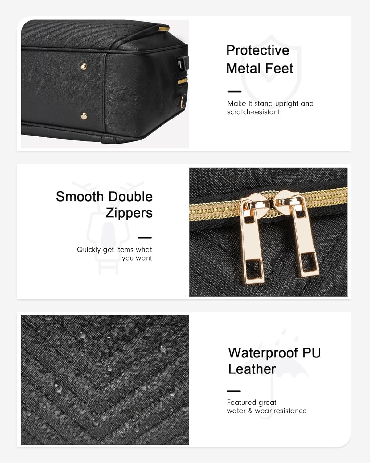 Taygeer 17 Inch Laptop Bag for Women, Large Convertible Quilted Briefcase Backpack with USB Port, Waterproof Leather Work Tote Bags, Professional Shoulder Computer Handbags for Office Business, Black