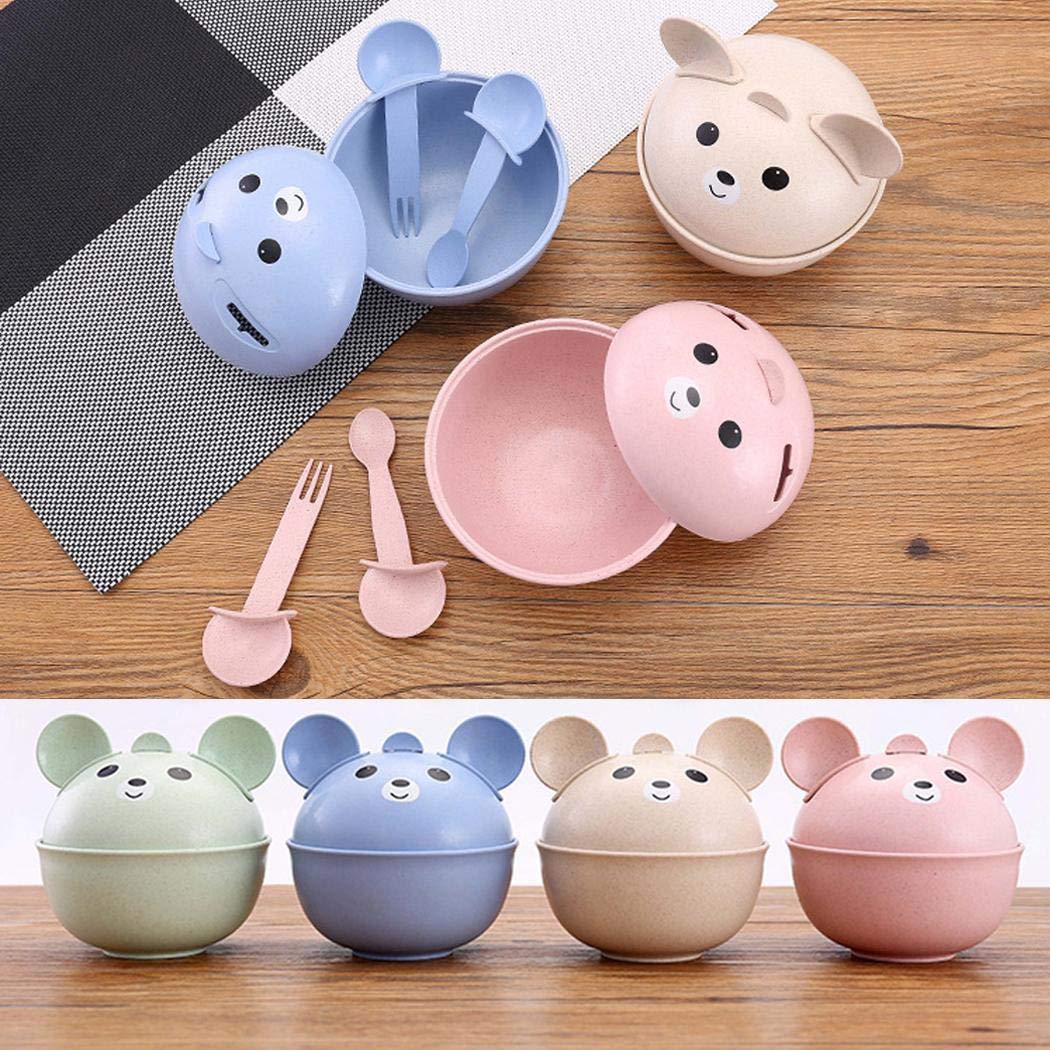 evelove Kids Cute Bowl Cover Spoon Fork Set Tableware Children Training Utensil Utensils
