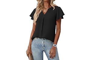 Qixing Womens Short Sleeve Tops Summer Dressy Casual Cute V Neck Ruffle Sleeve Blouses Flowy Print Shirts