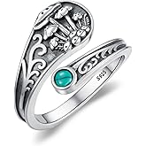 jiulegufa Mushroom Spoon Rings for Women 925 Sterling Silver Turquoise Mushroom Ring Vintage Thumb Ring Jewelry for Women Men