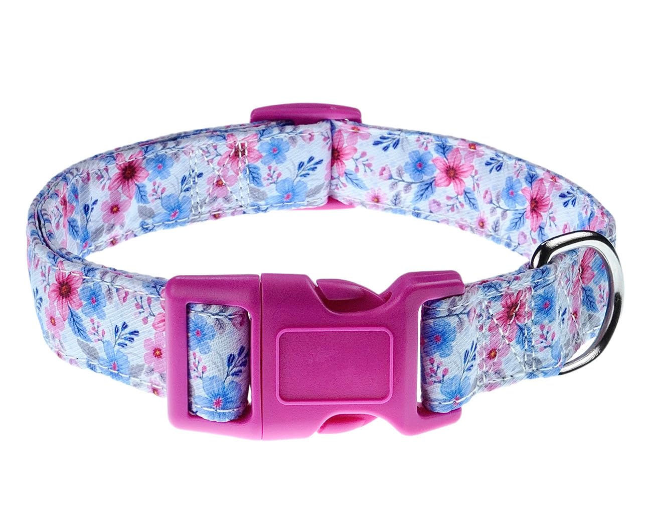YLrank Dog Collars with Floral Flower Watermelon Patterns - Soft Adjustable Fancy Floral Dog Collars for Small Medium Large Dogs - Cute Design for Boys Girls Male Female Dog Pet Collar(Blue Floral,L)