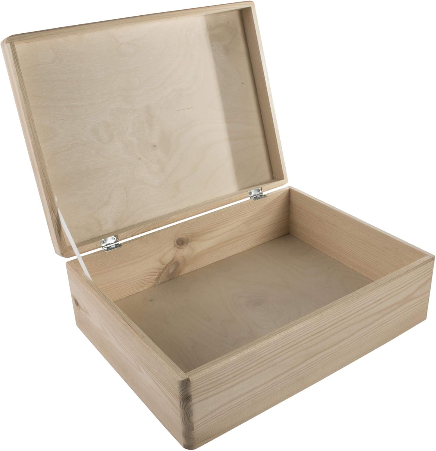 Rectangular Large Wooden Storage Box with Hinged Lid & Holding Tape 40 x 30 x 14 cm Memory