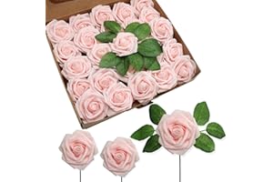 JOYLEX Artificial Flowers Realistic Roses, 50pcs Real Looking Fake Roses with Stem for DIY Wedding Bouquets Centerpieces Brid