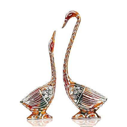 Collectible India Love Birds Metal Statue Set for Wedding Gift and Home Decor (11x9.5x1.5-inch, Multicolour)