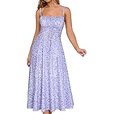 YATHON Women's Summer Midi Corset Boho Dresses Spring Casual Floral Spaghetti Straps Lace Up Dress Flowy Aline Beach Sundress