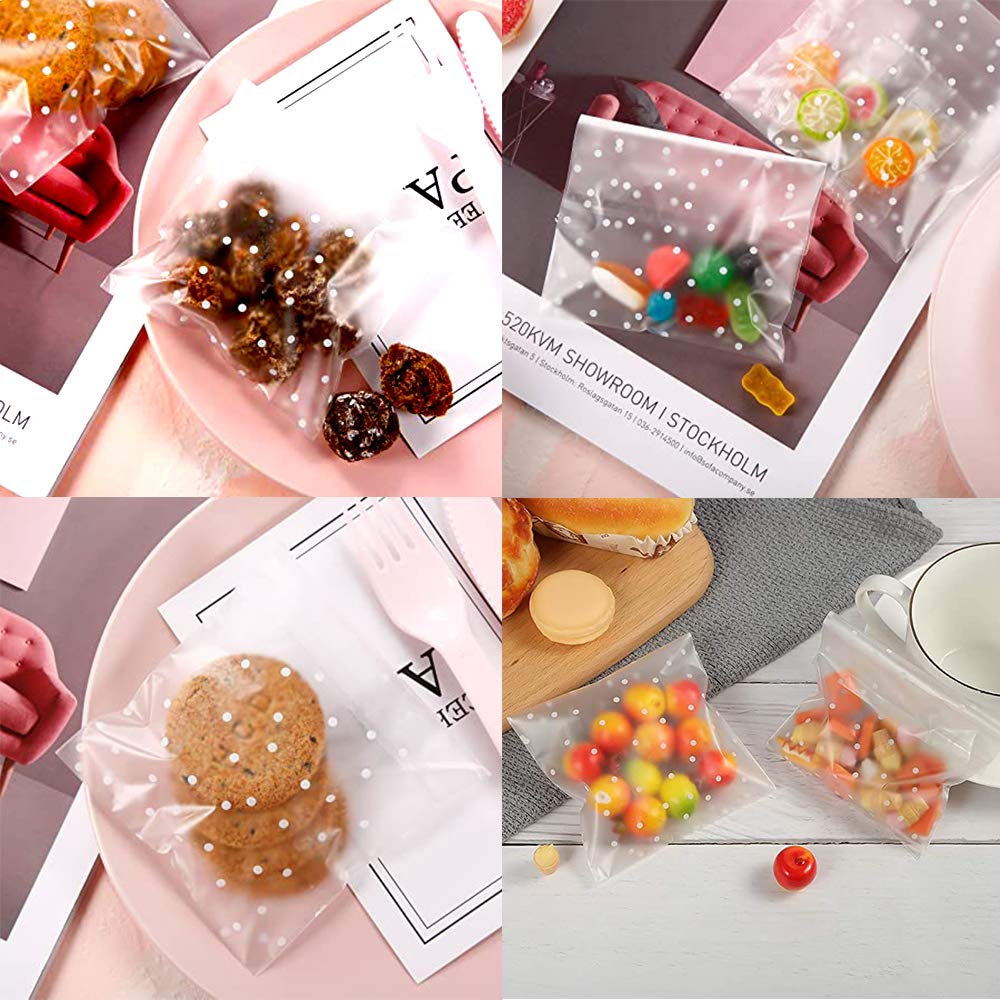 Pack of 300 Transparent Cellophane Bags, Frosted White Polka Dot, Gift Bag for Sweets Biscuits, Soap, Chocolate, Cookies - Image 5