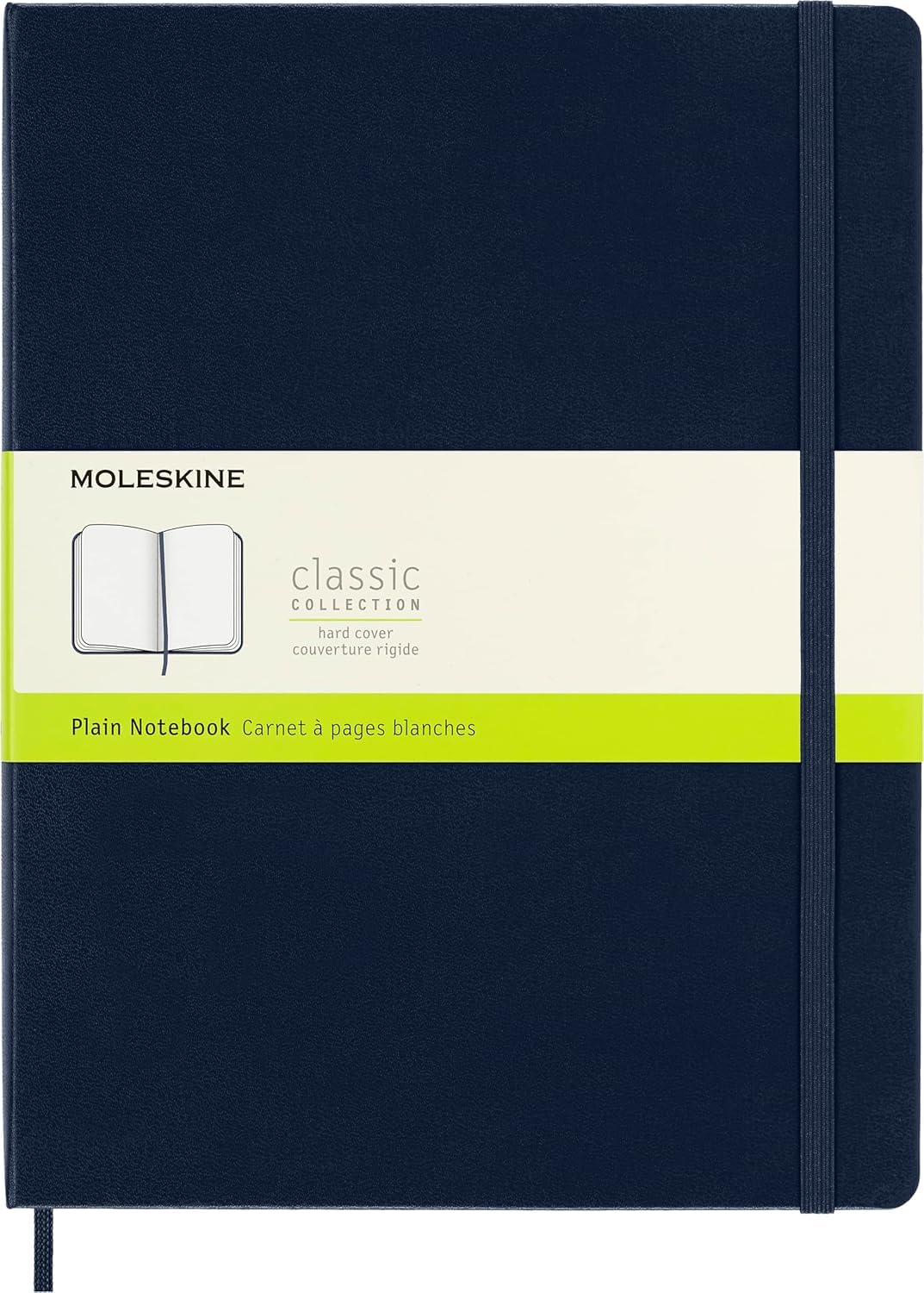 Moleskine Classic Notebook, Notebook With Plain Pages, Hard Cover and Elastic Closure, Sapphire Blue, XL, 19 x 25 cm, 192 Pages