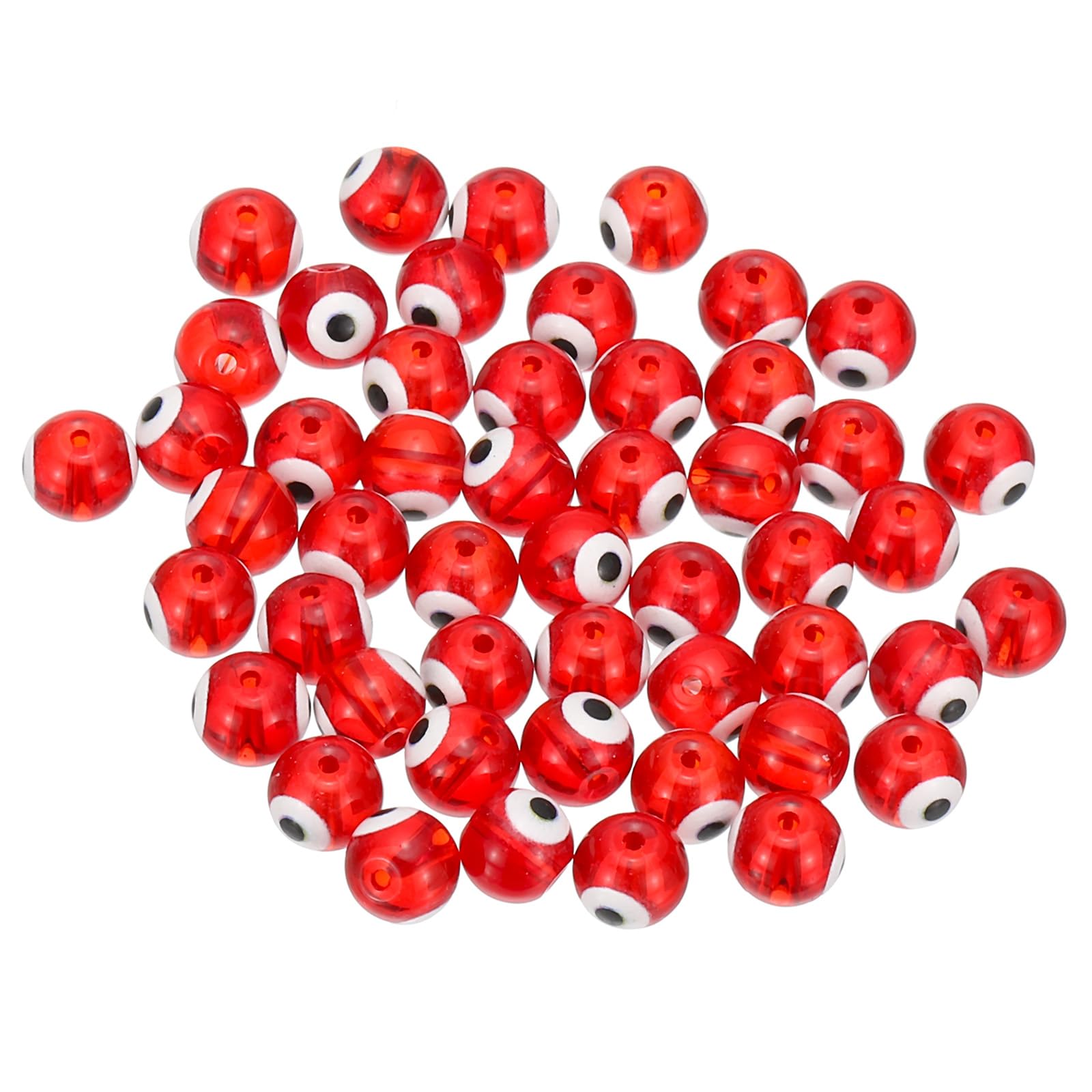 PATIKIL 8mm Evil Eye Beads, 50 Pcs Glass Turkish Evil Eye Charm Round Spacer Beads Pendant Connector for DIY Art Craft Bracelet Necklace Earrings Making, Transparent Red