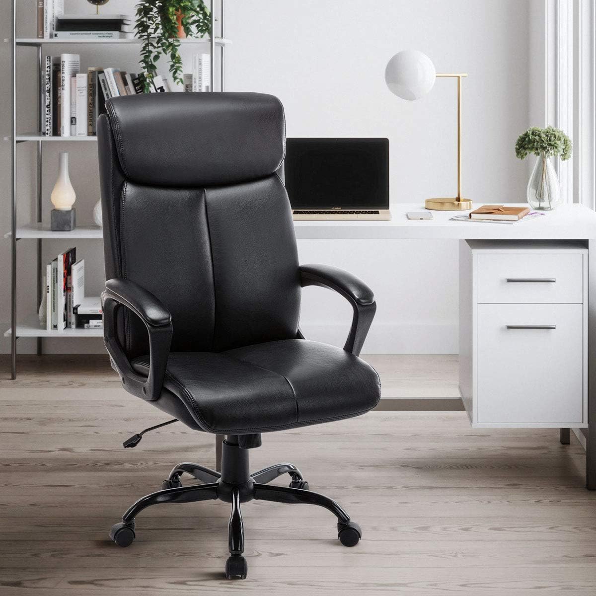 High Back Office Chair - Executive Bonded Leather Computer Desk Swivel Task Chair W/Rocking Function, Black: Kitchen & Dining