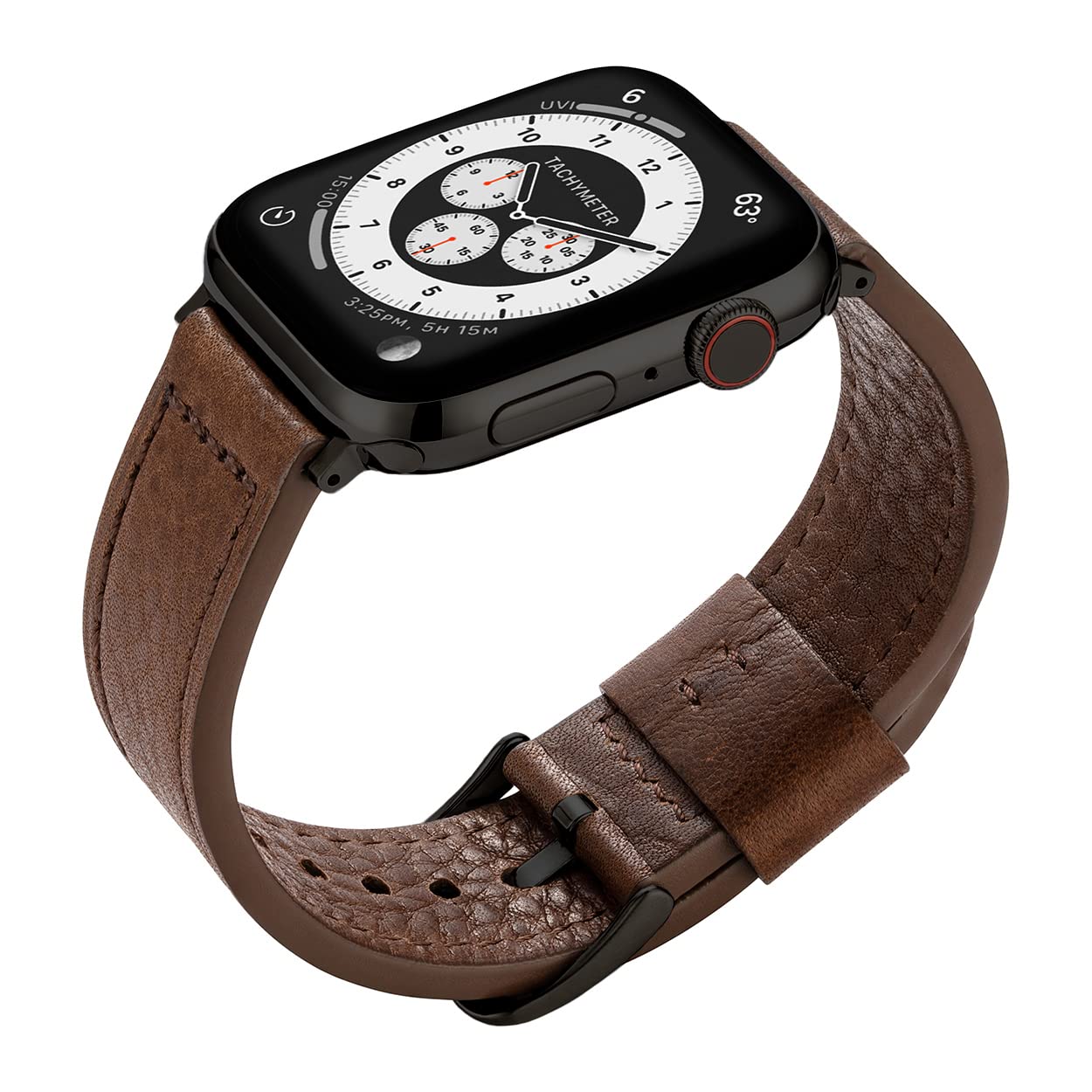 Buckle & Band Lond Luxury Leather Watch Strap Compatible with Apple Watch for all Apple Watch sizes (42mm/44mm/45mm, Brown/Black Buckle)