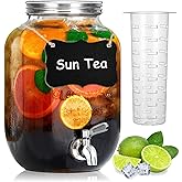1 Gallon Glass Drink Dispensers for Parties, Large Beverage and Water Dispenser, Lemonade Dispenser, Sun Tea Glass Jar for Outside, With a Fruit Infuser, One Stainless Steel Spigot Included
