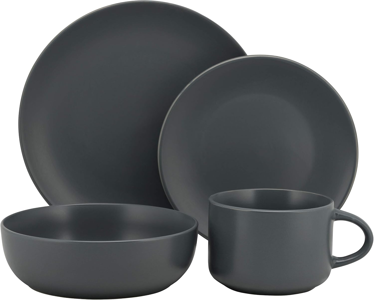  | 10 Strawberry Street Wazee Matte 16 Pc, Charcoal Gray Coupe Dinnerware Set: Dinnerware Sets