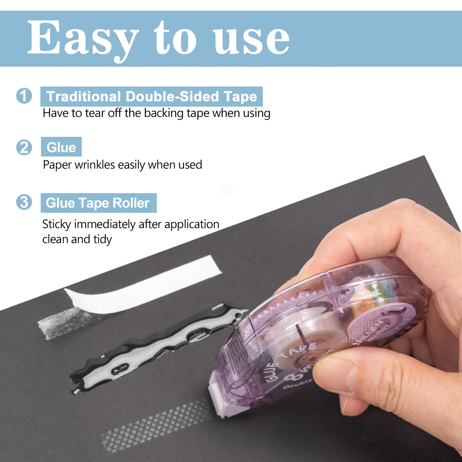 4 Pack Double Sided Tape Roller, Scrapbook Supplies, Glue Tape Roller for Crafts, Double-Sided Adhesive Tape Runner for scrapbooking, School Office Journaling Supplies (0.31 inch X 26.25 feet)