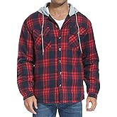 PEGENO Men's Long Sleeve Plaid Button Quilted Lined Flannel Shirt Jacket with Hood