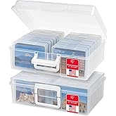 IRIS USA 4" x 6" Photo Storage Box Craft Keeper, 2-Pack, Transparent Handle Container with 16 Organization Holder Cases for P