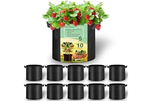 Remiawy Grow Bags, 10 Pack 5 Gallon Aeration Fabric Pots with Handles Reusable Heavy Duty Thickened Nonwoven Indoor Outdoor G