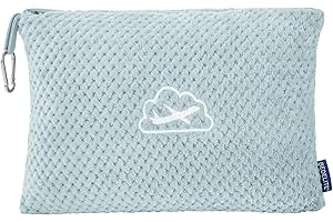 BEDELITE Travel Blanket with Bag, Ultra-Soft Jacquard Fleece Blanket with Luggage Sleeve & Backpack Clip, Airplane Blanket Travel Essentials, Blue