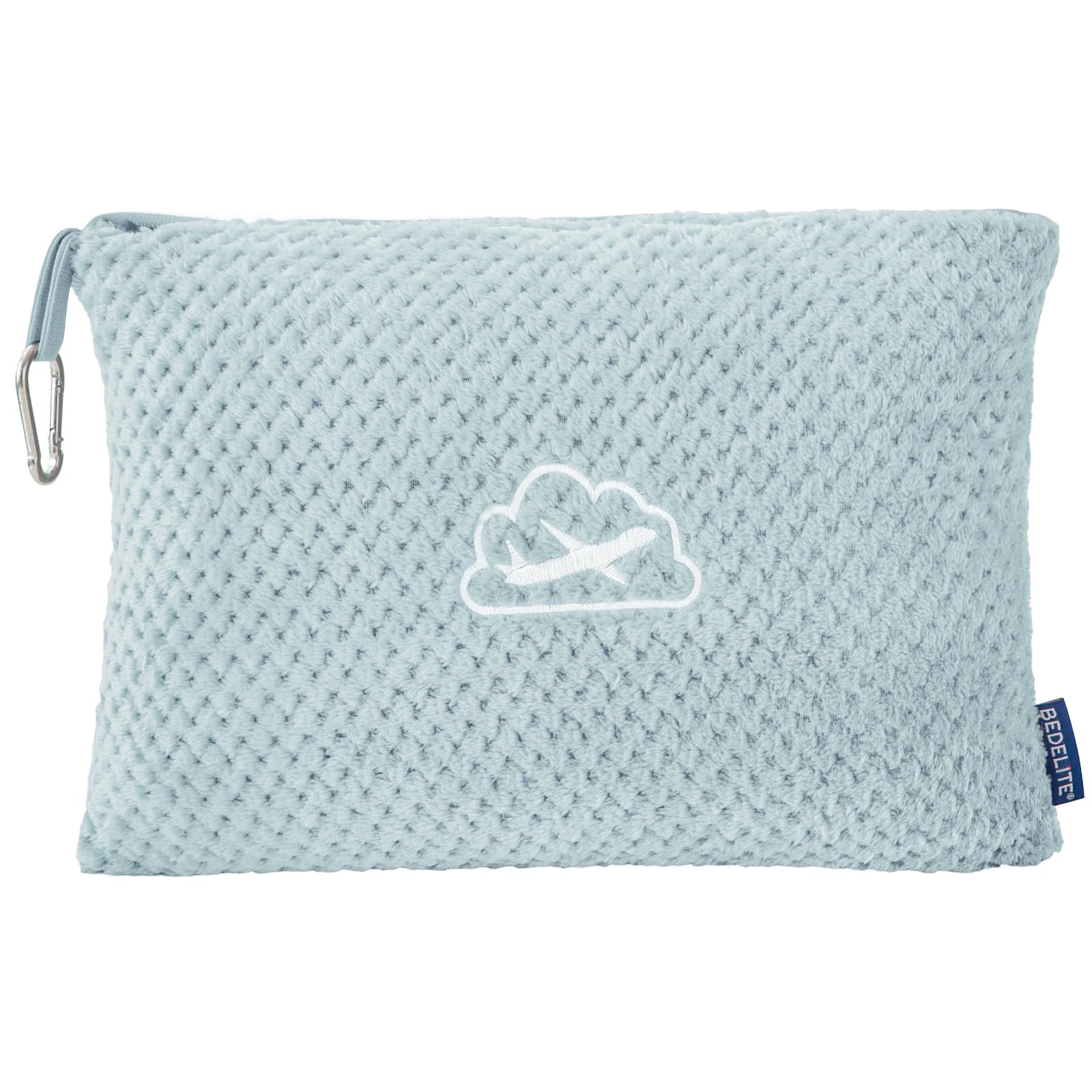 Photo 1 of BEDELITE Travel Blanket with Bag, Ultra-Soft Jacquard Fleece Blanket with Luggage Sleeve & Backpack Clip, Airplane Blanket Travel Essentials, Blue