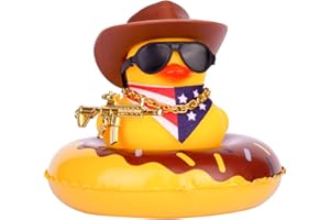 CoFuBcad West Cowboy Duck Dashboard Decorations Yellow Duck Car Ornament Accessories for Car Dashboard with Mini Cowboy Hat Scarf Swim Tube Necklace Sunglasses and Cool Accessory(C18)