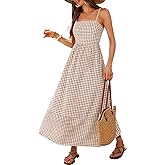 Caracilia Womens Maxi Dresses Gingham Spaghetti Strap Back Smocked Flowy Long Sundress Summer Beach Vacation Clothes 2026