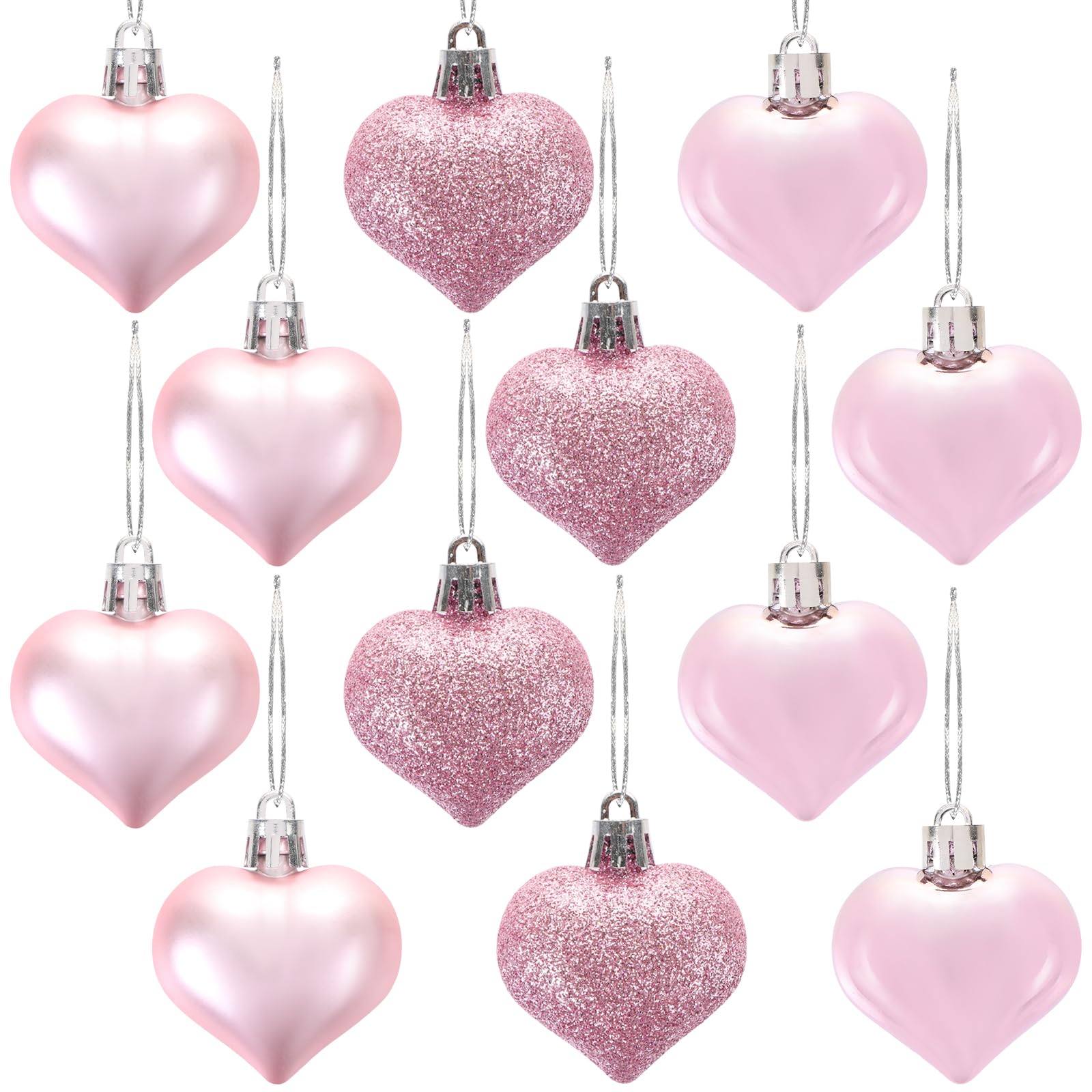 Photo 1 of 12 Pcs Valentines Heart Shaped Ornaments Heart Tree Ornaments Hanging Hearts Baubles for Valentine's Wedding Anniversary Hanging Decorations (Pink)