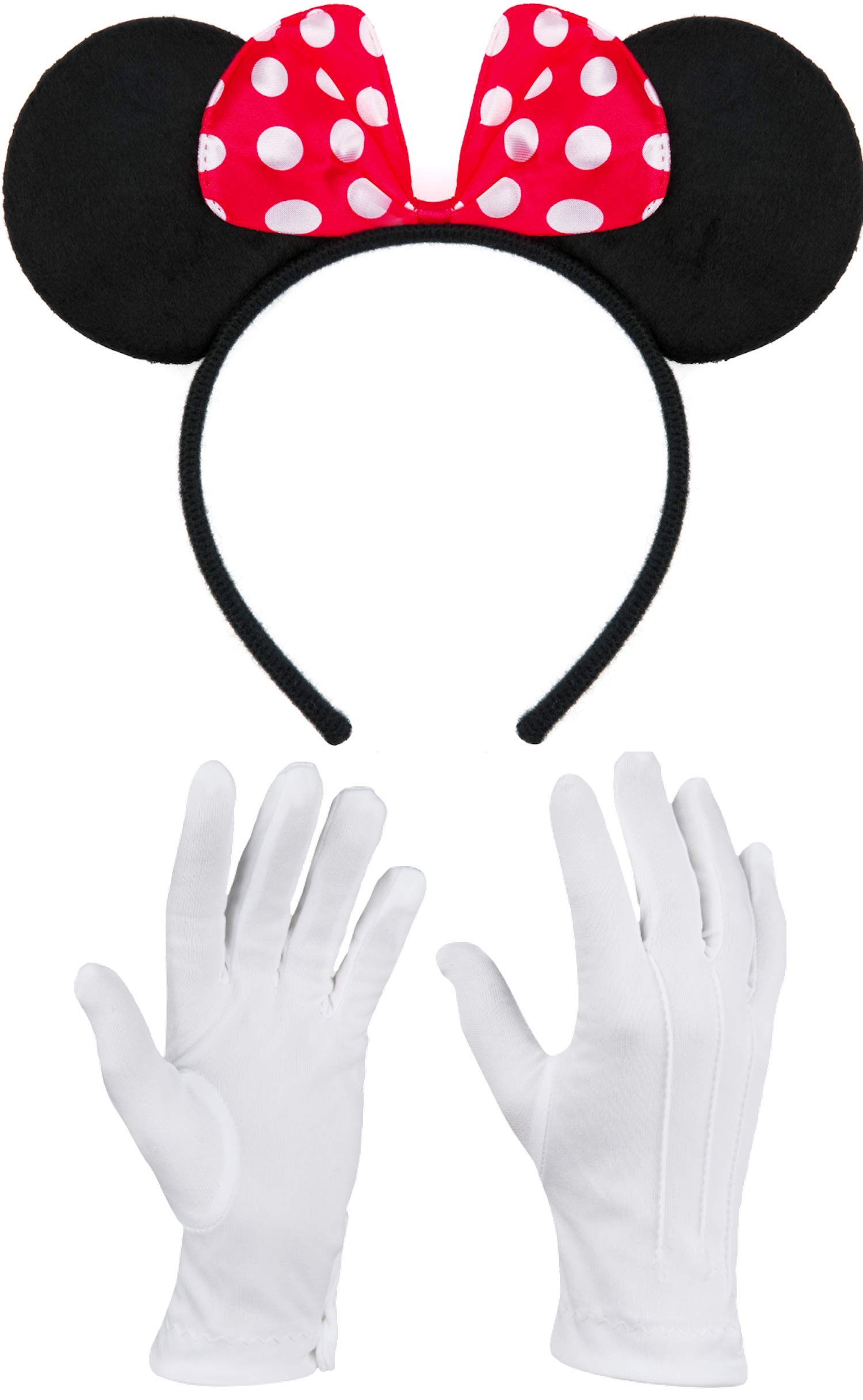 Balinco Hairband in black with Mouse ears Mouse with bow in red with white dots including white gloves for children & adults