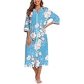 Korelayer Zipper Robes for Women 3/4 Sleeve Housecoats Long Lightweight Bathrobe House Dress with Pockets