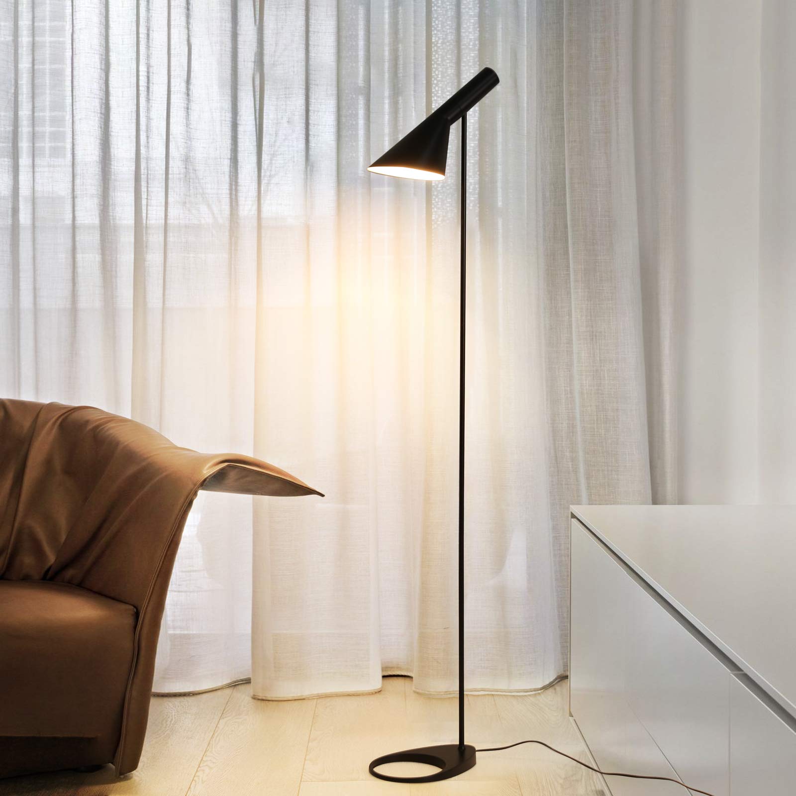 Photo 1 of LUSTORM 1 Tall Standing Floor Lamp for Living Room Modern Metal Stand Lights for Office Corner Lamps LED Black Floor Lamp with Adjustable Head E26 Socket for Bedroom Bedside Reading (Black)