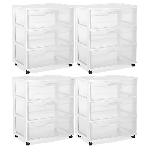 Amazon Com Sterilite 3 Drawer Wide Cart White With Casters