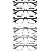 FoxMook 6-Pack Metal Reading Glasses for Men Clear Lens Blue Light Blocking Spring Hinge Readers