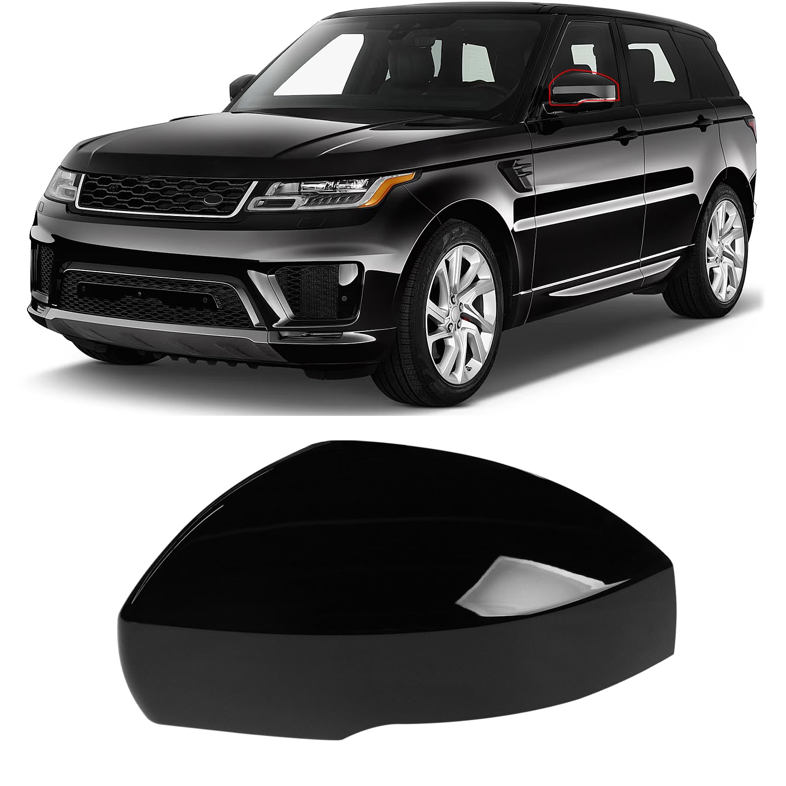 Photo 1 of Moonlinks Compatible Range Rover/Sport/LR4/Discovery Side Mirror Cover Replacement 2013-2020, Glossy Black Left Driver Side Clip-on Mirror Cap WITH Turn Signal, Replace for LR035092