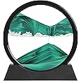KPNUWN Moving Sand Art Liquid Motion, 3D Deep Sea Sandscape Color Quicksand Decor, Round Glass Moving Sand Art Picture Relaxing Desktop Home Office Work Decor (Green, 7 inch)