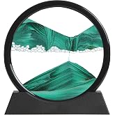 KPNUWN Moving Sand Art Liquid Motion, 3D Deep Sea Sandscape Color Quicksand Decor, Round Glass Moving Sand Art Picture Relaxing Desktop Home Office Work Decor (Green, 7 inch)