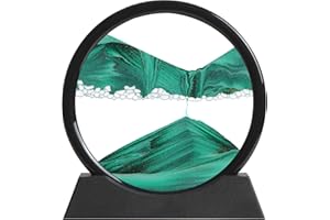 KPNUWN Moving Sand Art Liquid Motion, 3D Deep Sea Sandscape Color Quicksand Decor, Round Glass Moving Sand Art Picture Relaxing Desktop Home Office Work Decor (Green, 7 inch)