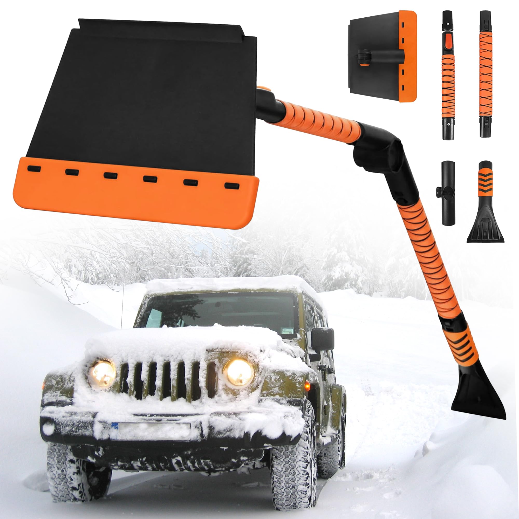 Photo 1 of [Upgrade] 56" Large Ice Scrapers for Car Windshield, 90° Pivoting Snow Board, Snow Scraper with De-Icing Shovel, Extendable Length Settings, 180° Bendable Silicone Grip for for Truck, SUV, Auto