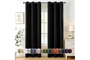 MIULEE Black Blackout Curtains for Bedroom Living Room 84 Inches Long 2 Panels, Thermal Insulated Room Darkening Drapes Solid Grommet Top Noise Reduction Light Blocking Halloween Window Treatments