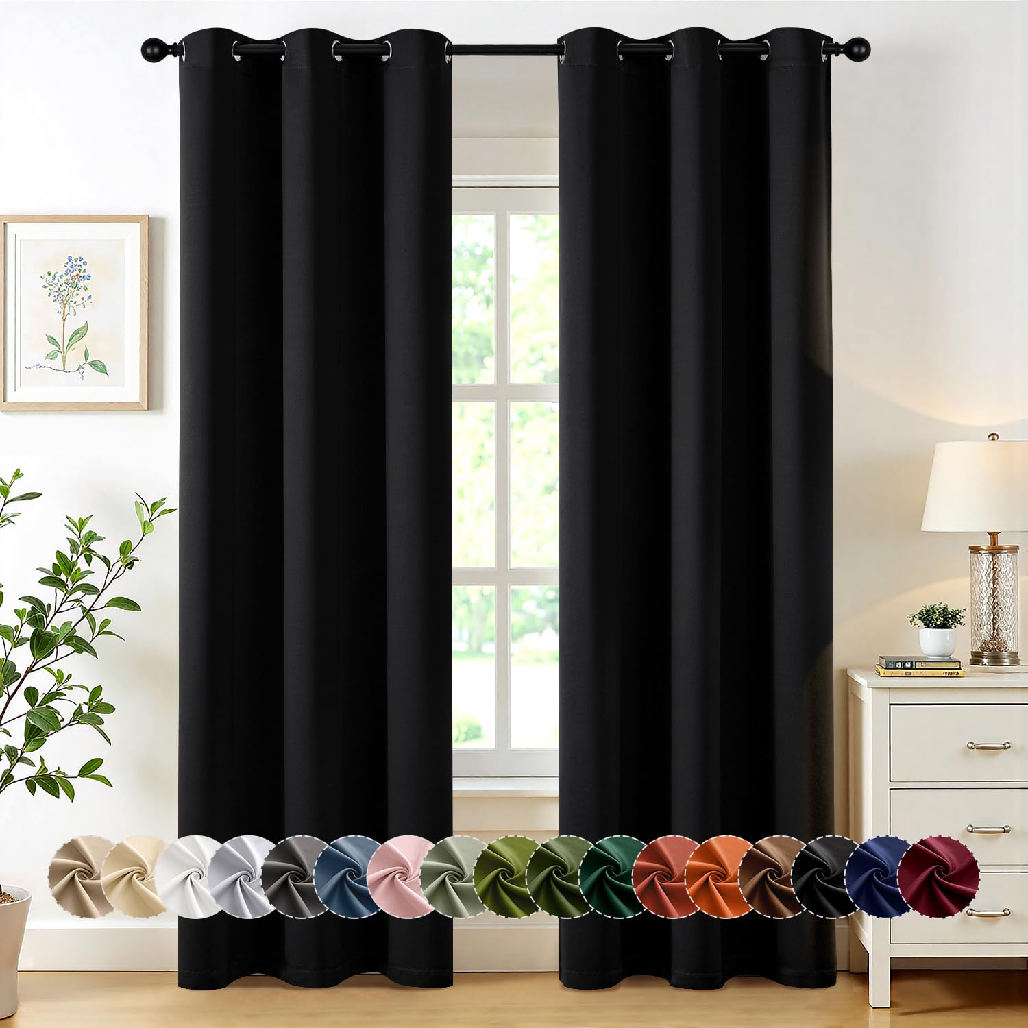 Photo 1 of MIULEE Black Blackout Curtains for Bedroom Living Room 84 Inches Long 2 Panels, Thermal Insulated Room Darkening Drapes Solid Grommet Top Noise Reduction Light Blocking Halloween Window Treatments
