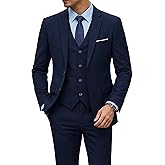YND Men's 3 Piece Suit Set with Tie, 2 Button Slim Fit Solid Blazer Jacket Vest Pants, Business Wedding Party Suits for Men