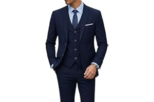YND Men's 3 Piece Suit Set with Tie, 2 Button Slim Fit Solid Blazer Jacket Vest Pants, Business Wedding Party Suits for Men
