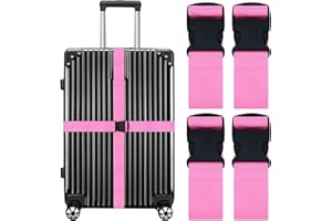 LEEHOOM Luggage Straps for Suitcases Travel Belt Suitcase Strap, Heavy Duty with Quick-Release Buckle Suitcase Safe Belt with Name Card, Bright Color Adjustable Luggage Belts, TSA Approved, 4 Pack, Pink