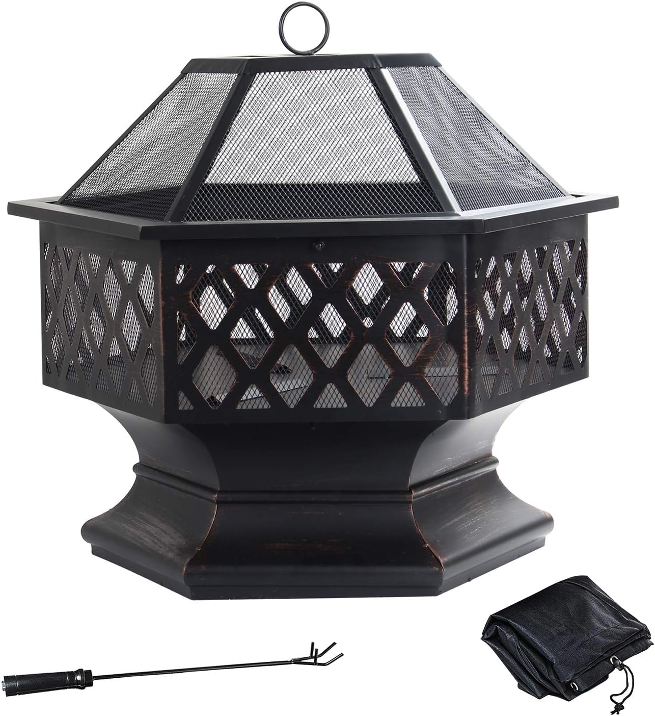 D4P Display4top Braséro de Jardin en Acier, Foyer Extérieur Hexagonal avec PareÉtincelles D4P Display4top Braséro de Jardin en Acier, Foyer Extérieur Hexagonal avec PareÉtincelles