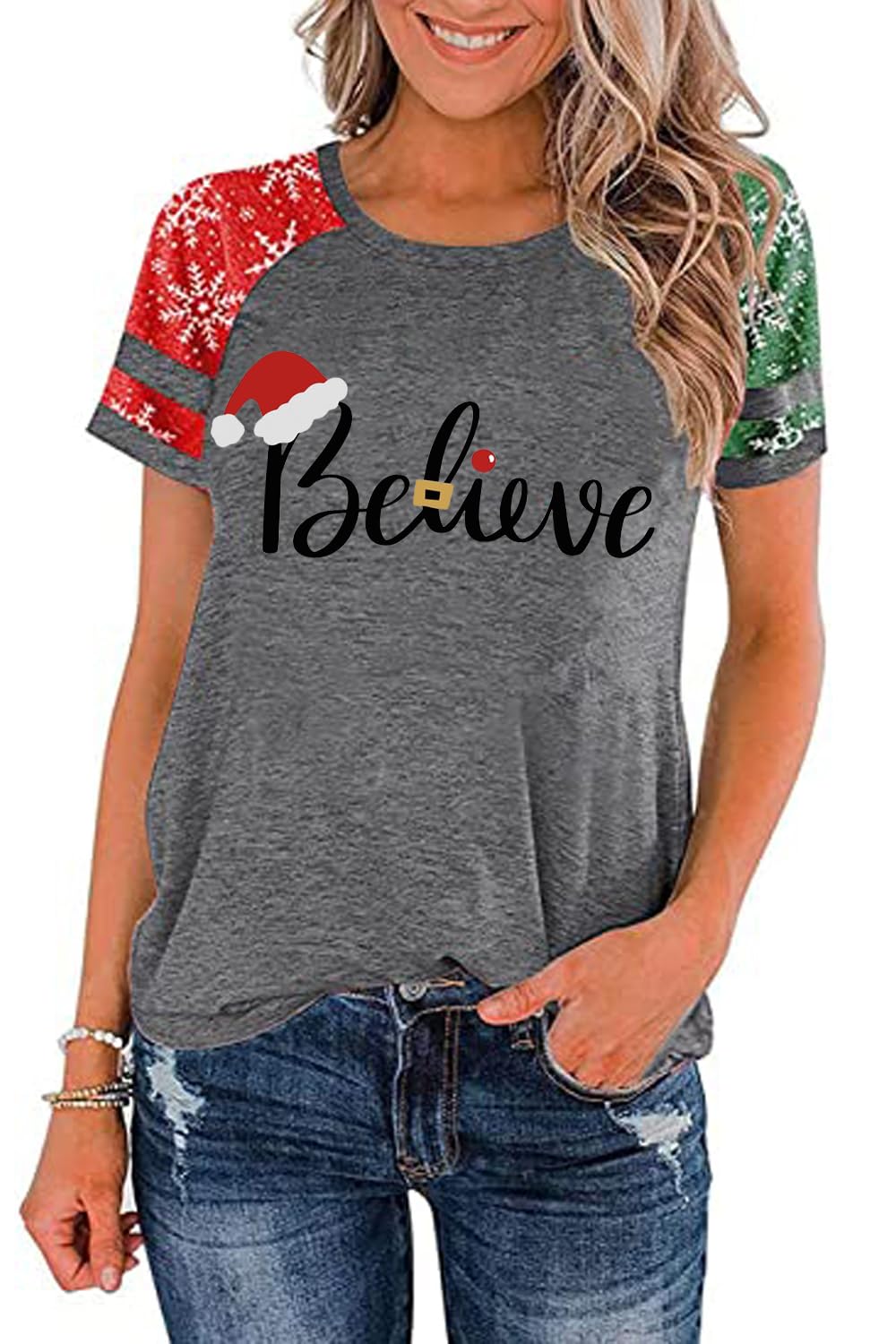 Ovazly Christmas Shirt for Women Raglan Sleeve