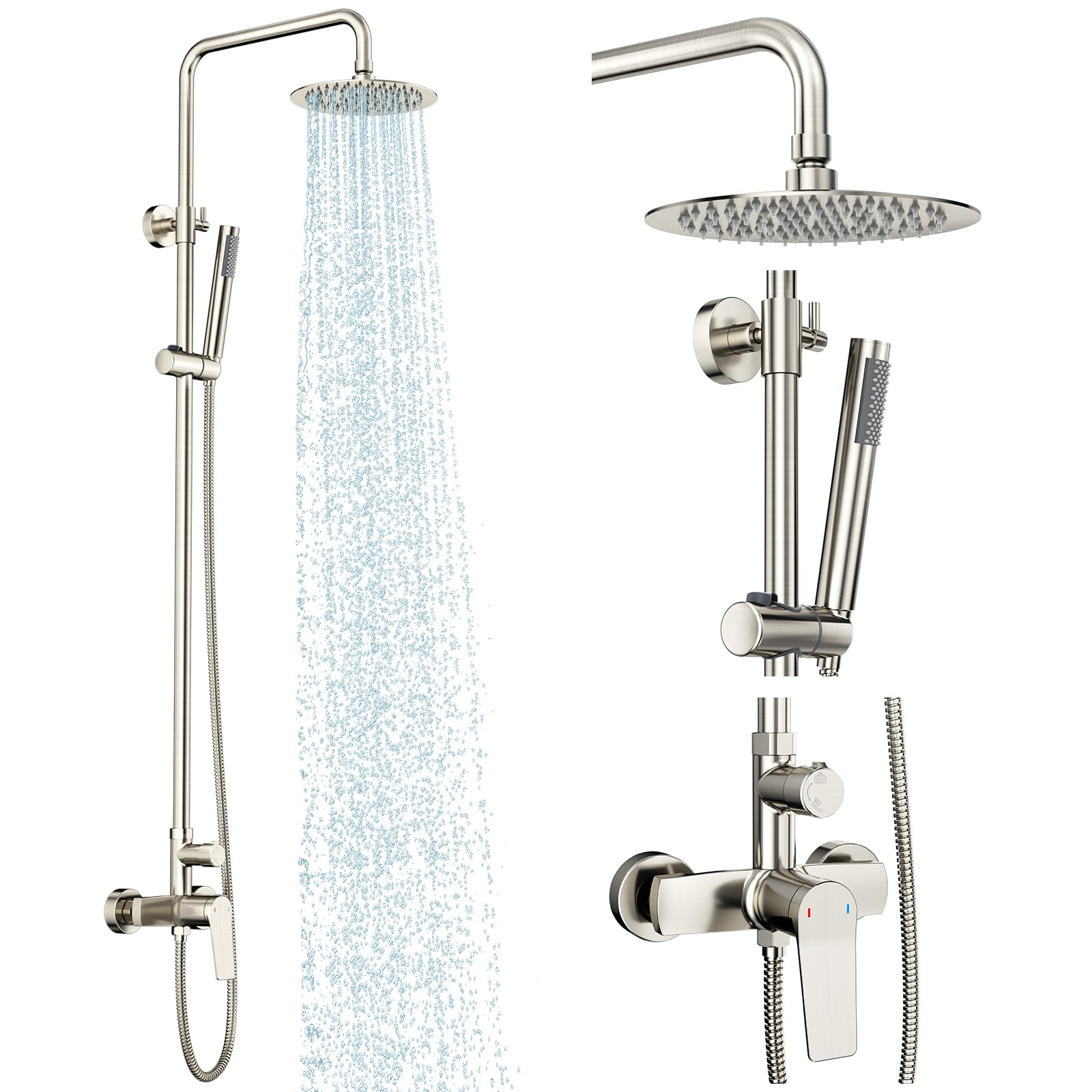 Photo 1 of ****USED***Rainsworth Outdoor Shower Kit Brushed Nickel - Single Handle Brass Valve, 8 Inch Rain Shower Head and Handheld Spray Shower Fixture Combo, 304 Stainless Steel Wall Mount