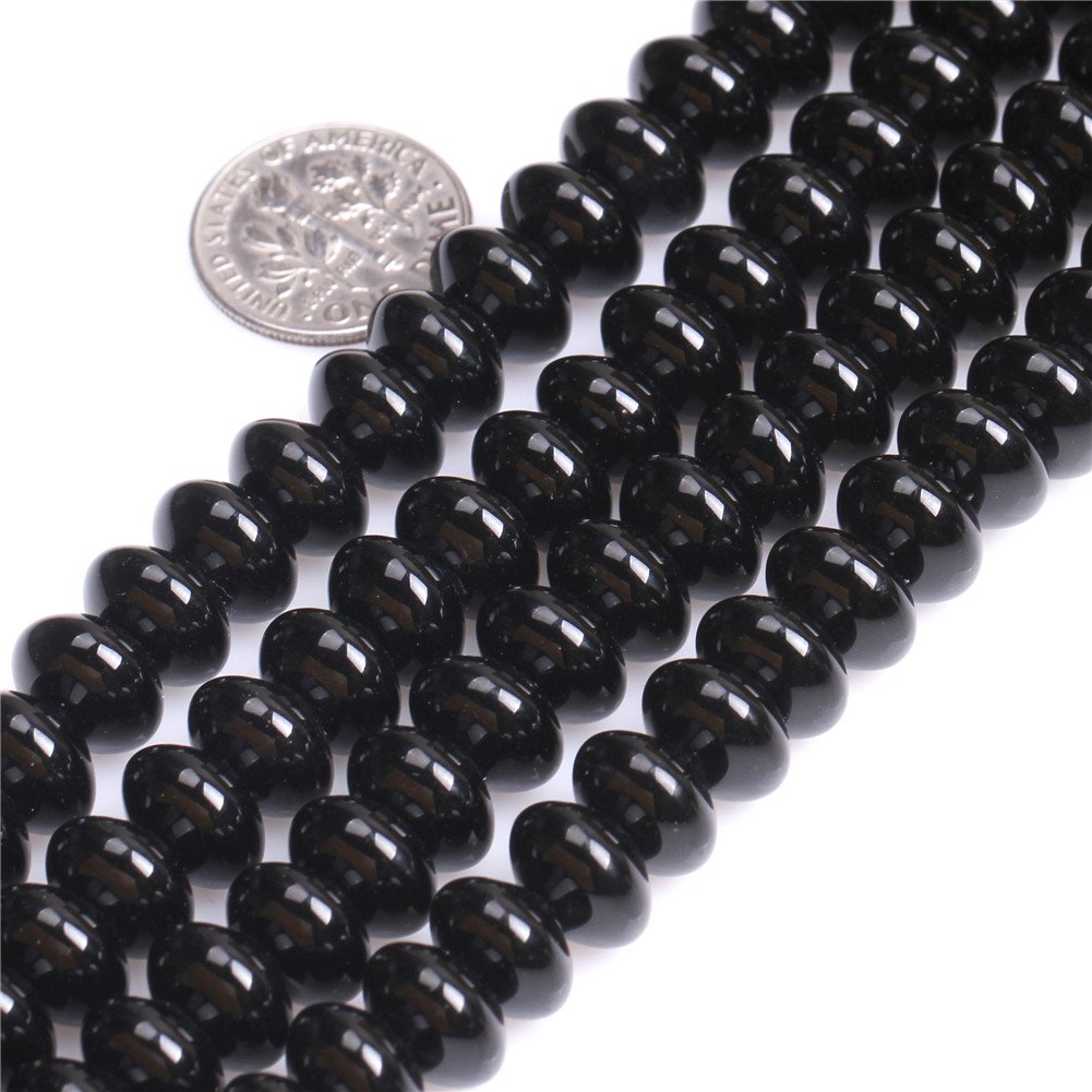 Sweet & Happy Girl's Store 6x10mm Rondelle Gemstone Black Agate Beads Strand 15 Inch