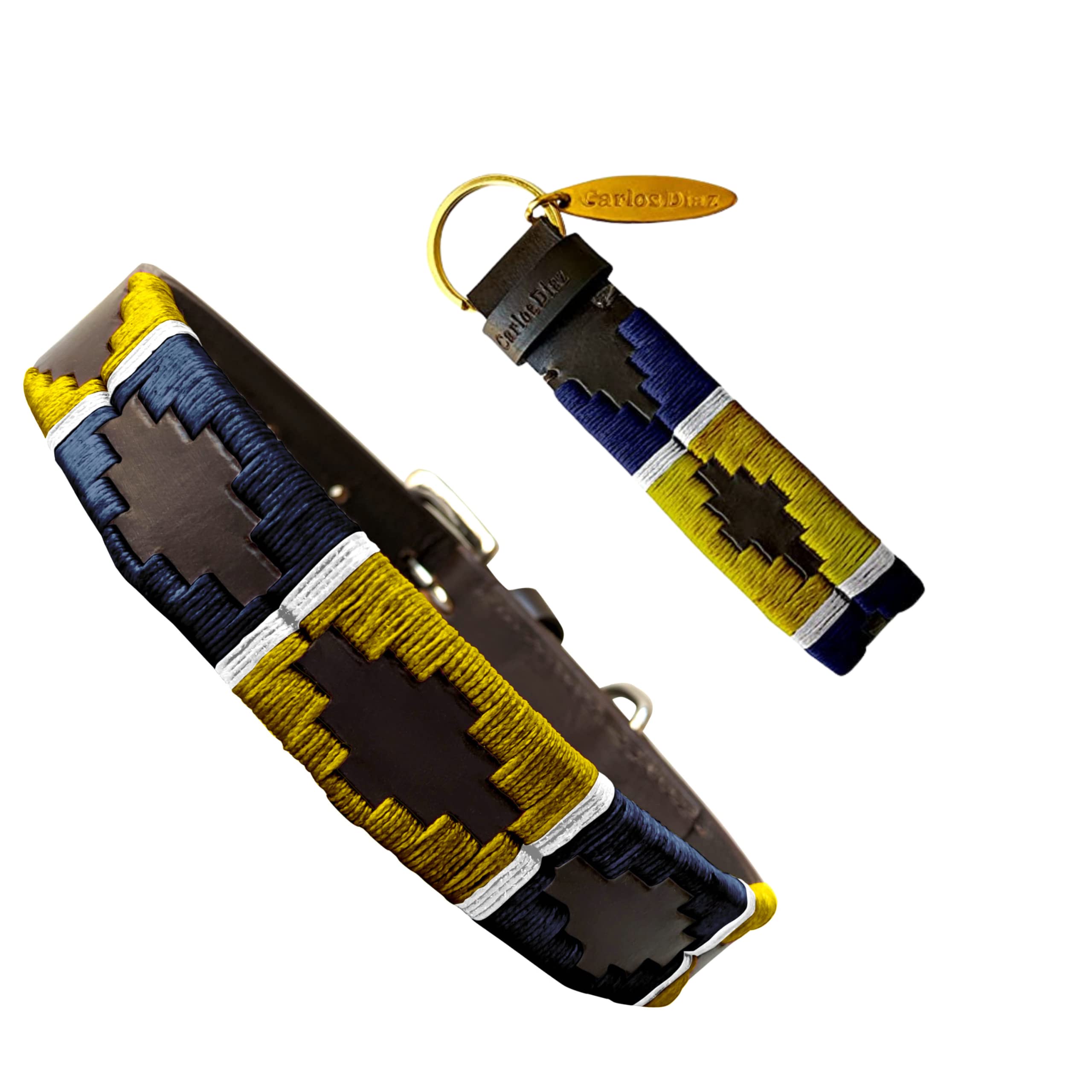 Carlos Diaz Genuine Leather Waxed Embroidered Polo Dog Collar L