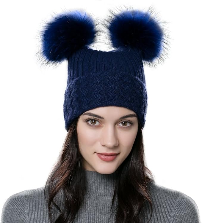 Ferand Cappello Elegante per Donna Lavorato a Maglia con 2 Ponpon in